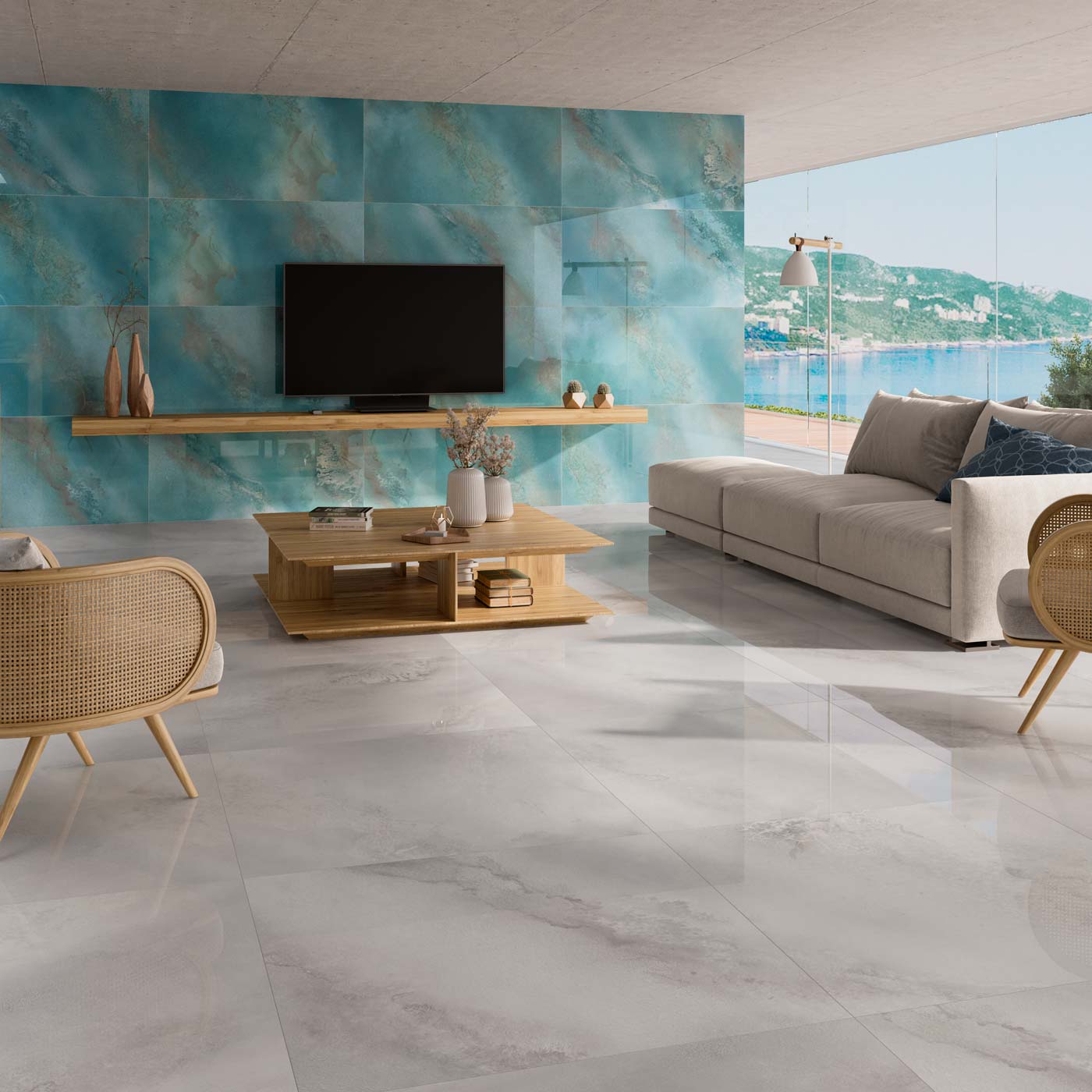Image of Tropical Ocean White porcelain tile 60x120cm-Large format-Fanal-tile.co.uk