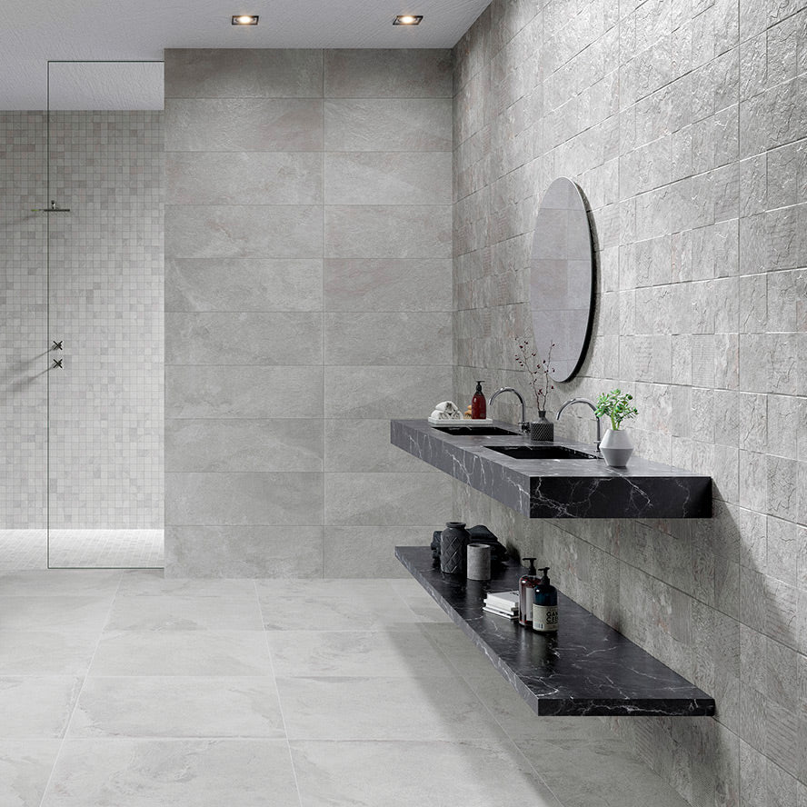 Image of Fauna Grey Decor Wall Tile 30x90cm-Ceramic wall tile-Keraben-tile.co.uk