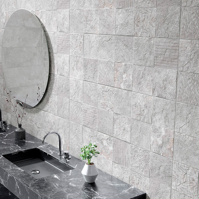 Image of Fauna Grey Decor Wall Tile 30x90cm-Ceramic wall tile-Keraben-tile.co.uk