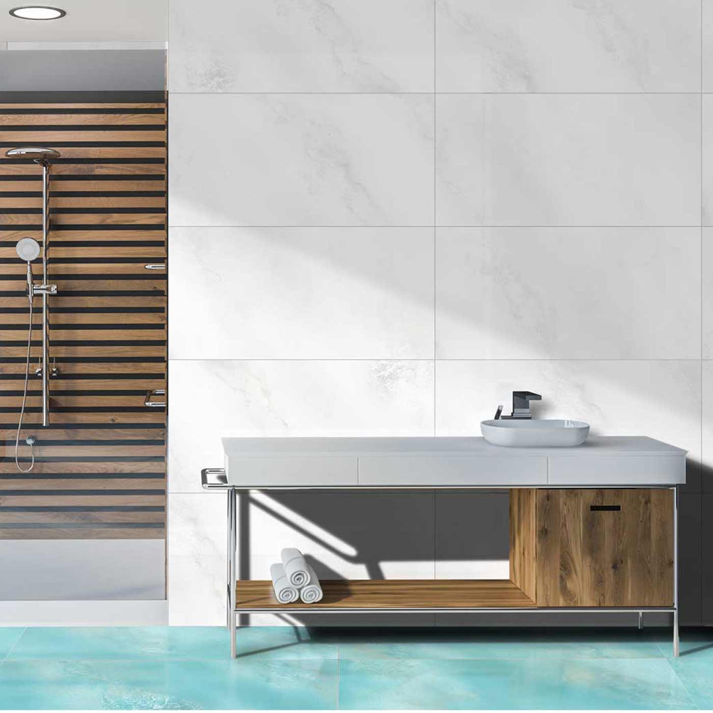Image of Tropical Ocean White porcelain tile 60x120cm-Large format-Fanal-tile.co.uk