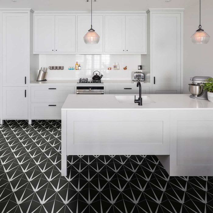Lily Pad Off Black Porcelain Tile 20x23cm-Hexagon tile-Ca Pietra-tile.co.uk