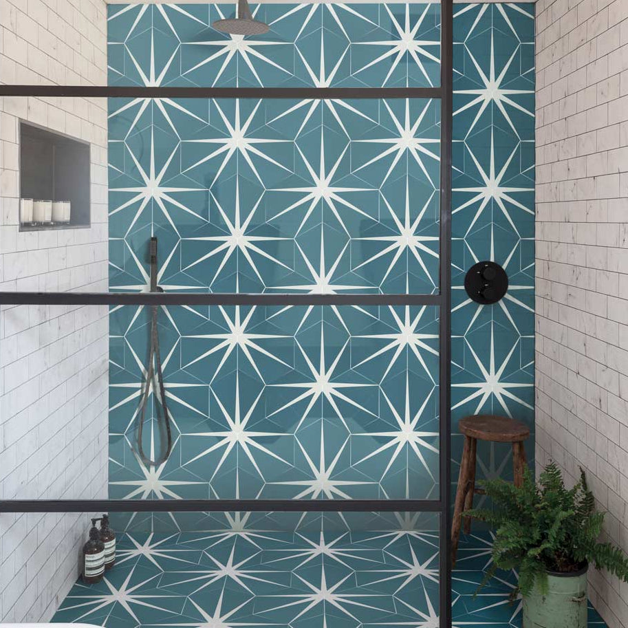 Image of Lily Pad Peacock Porcelain Tile 20x23cm-Hexagon tile-Ca Pietra-tile.co.uk