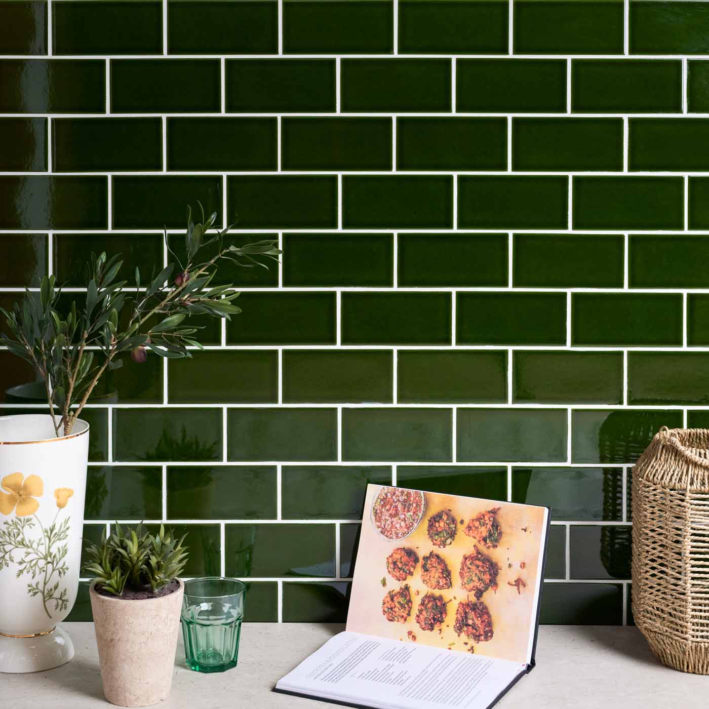 Image of Lyme Crackle Olive Green Brick tile 7.5x15cm-Brick style tiles-Ca Pietra-tile.co.uk