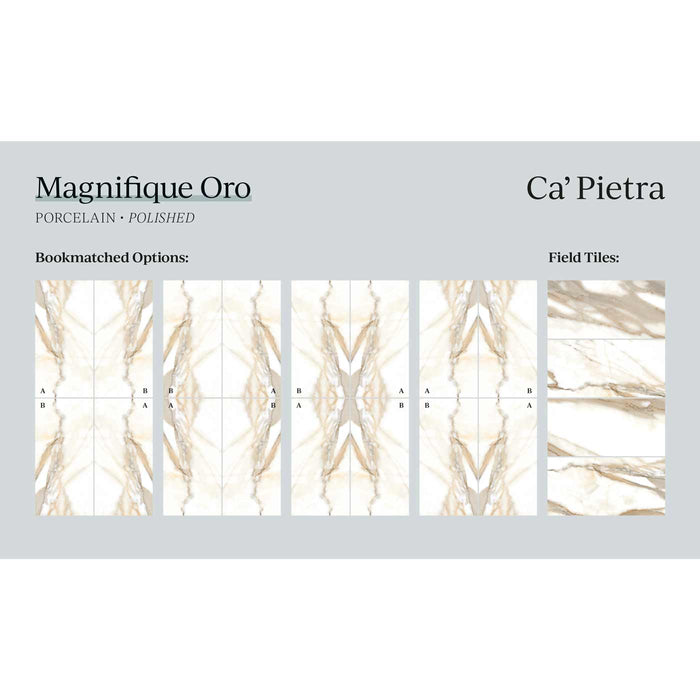Magnifique Oro Bookmatched Porcelain Polished Tile 60x120cm-Large format-Ca Pietra-tile.co.uk