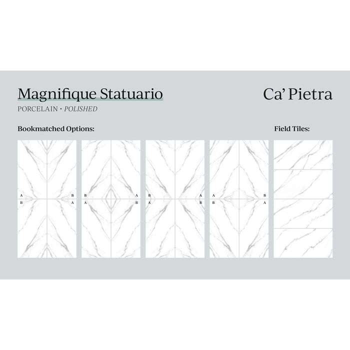 Magnifique Statuario Bookmatched Porcelain Polished Tile 60x120cm-Large format-Ca Pietra-tile.co.uk