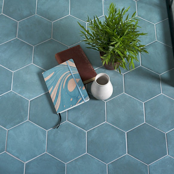 Image of Medina Hexagon Aqua tile 14x16cm-Hexagon tile-Ca Pietra-tile.co.uk