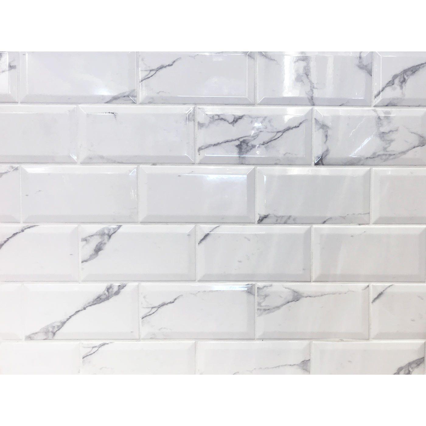 Image of Metro Carrara White Bevelled Brick wall tile 10x20cm-Brick style tiles-Salcamar-tile.co.uk