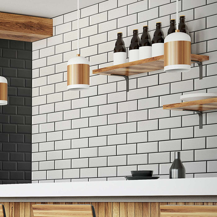 Metro White Matt Bevelled Brick wall tile 10x20cm — Tile.co.uk