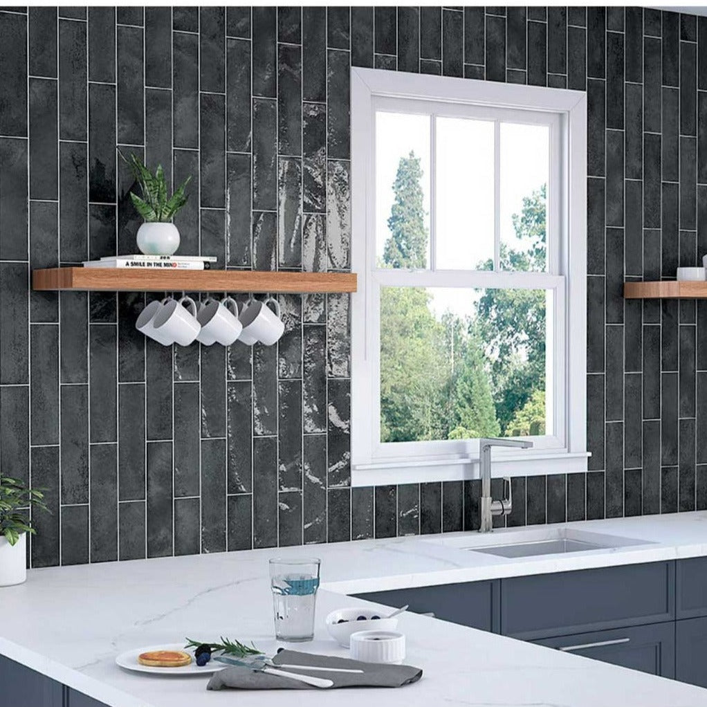 Nissel Black Brick Tile 7.5x30cm-Ceramic wall tile-Mayolica-tile.co.uk