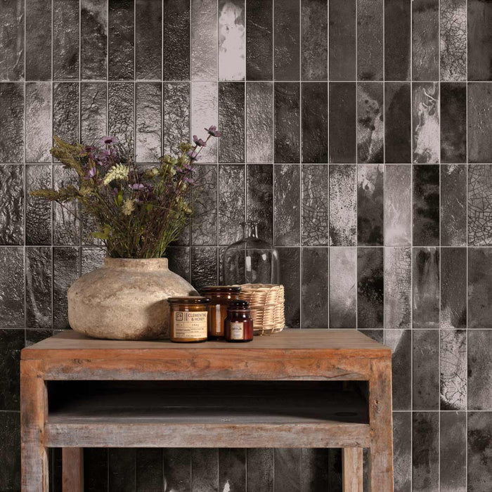 Raku Black wall tile 20x40cm-Ceramic wall tile-Peronda-tile.co.uk