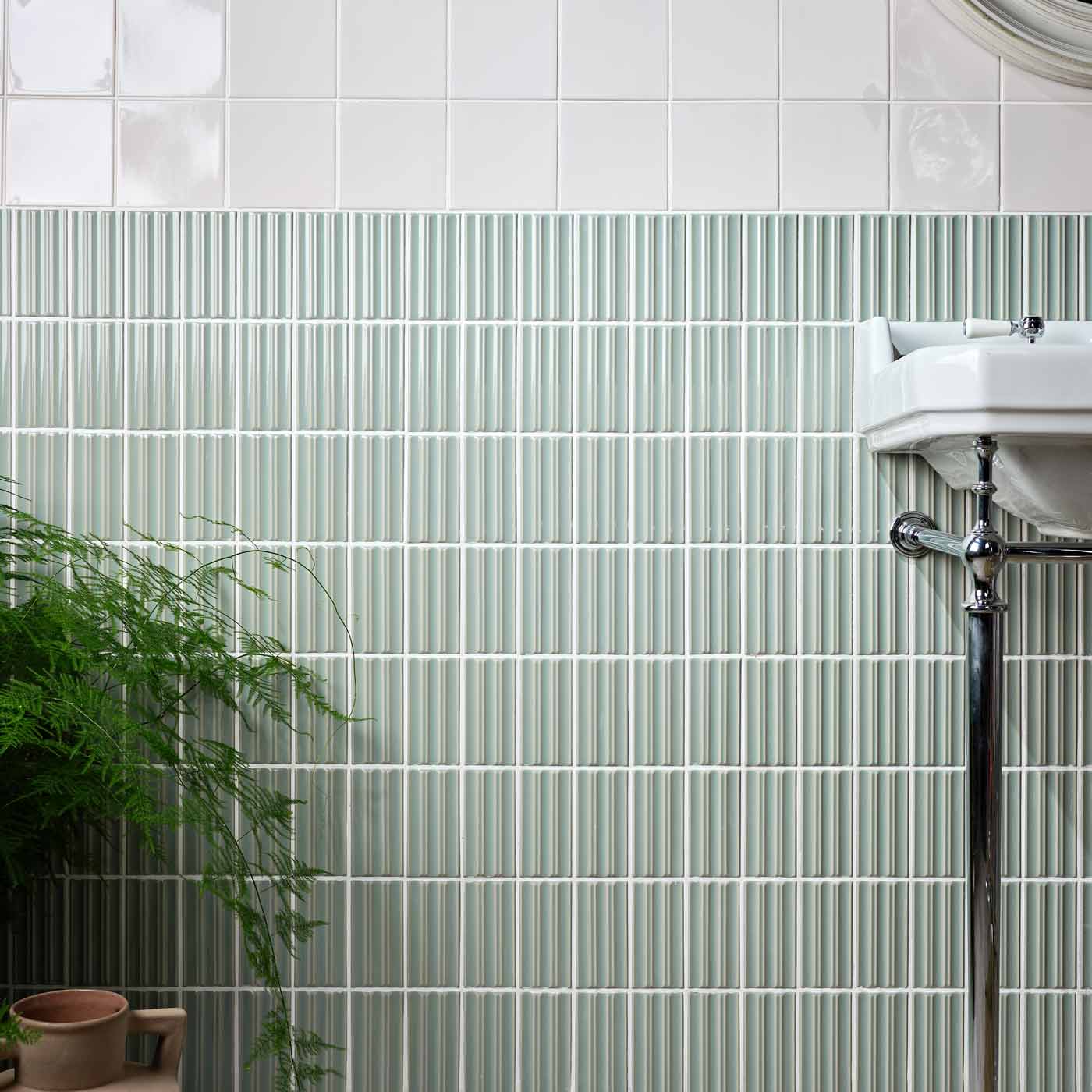 Image of Tunstall Fern Fluted Decor tile 6.2x12.5cm-Ceramic wall tile-Ca Pietra-tile.co.uk
