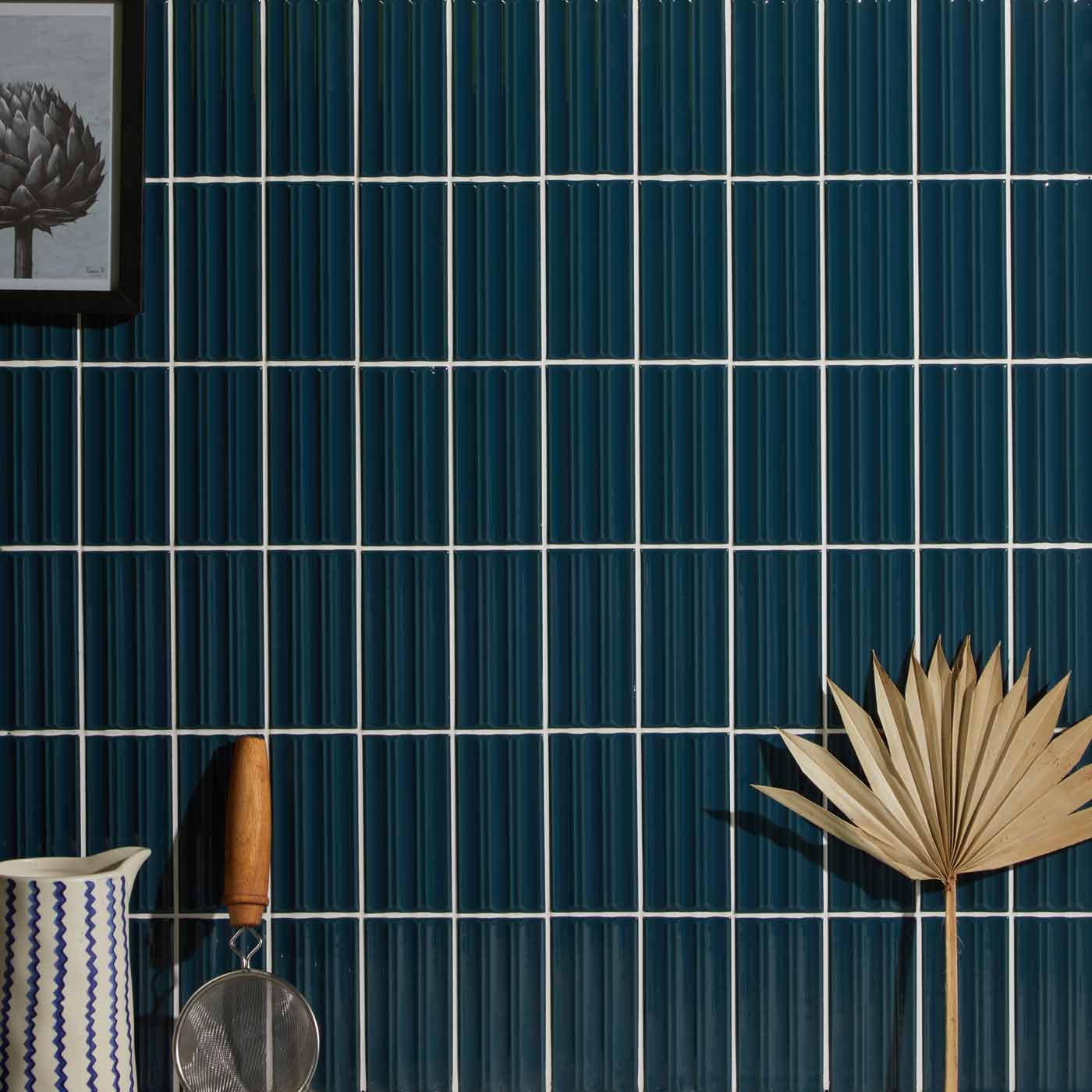 Image of Tunstall Peacock Blue Fluted Decor tile 6.2x12.5cm-Ceramic wall tile-Ca Pietra-tile.co.uk