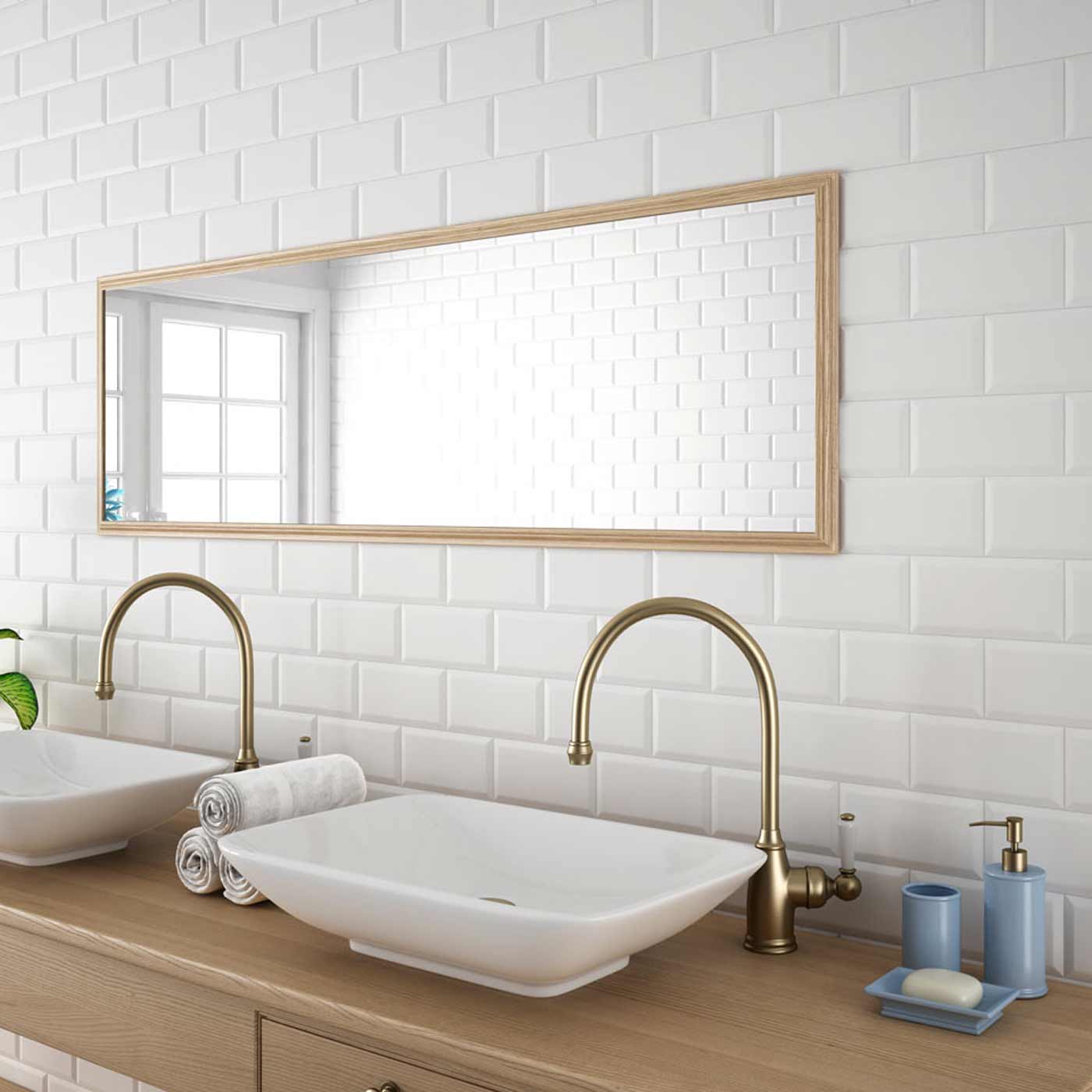 Image of Metro Matt White Bevelled Brick tile 10x20cm-Brick style tiles-Salcamar-tile.co.uk