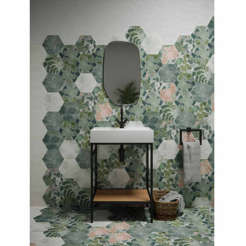 Image of Woodland Glade Melange Green Hexagon tile 21.5x24.5cm-Hexagon tile-Ca Pietra-tile.co.uk