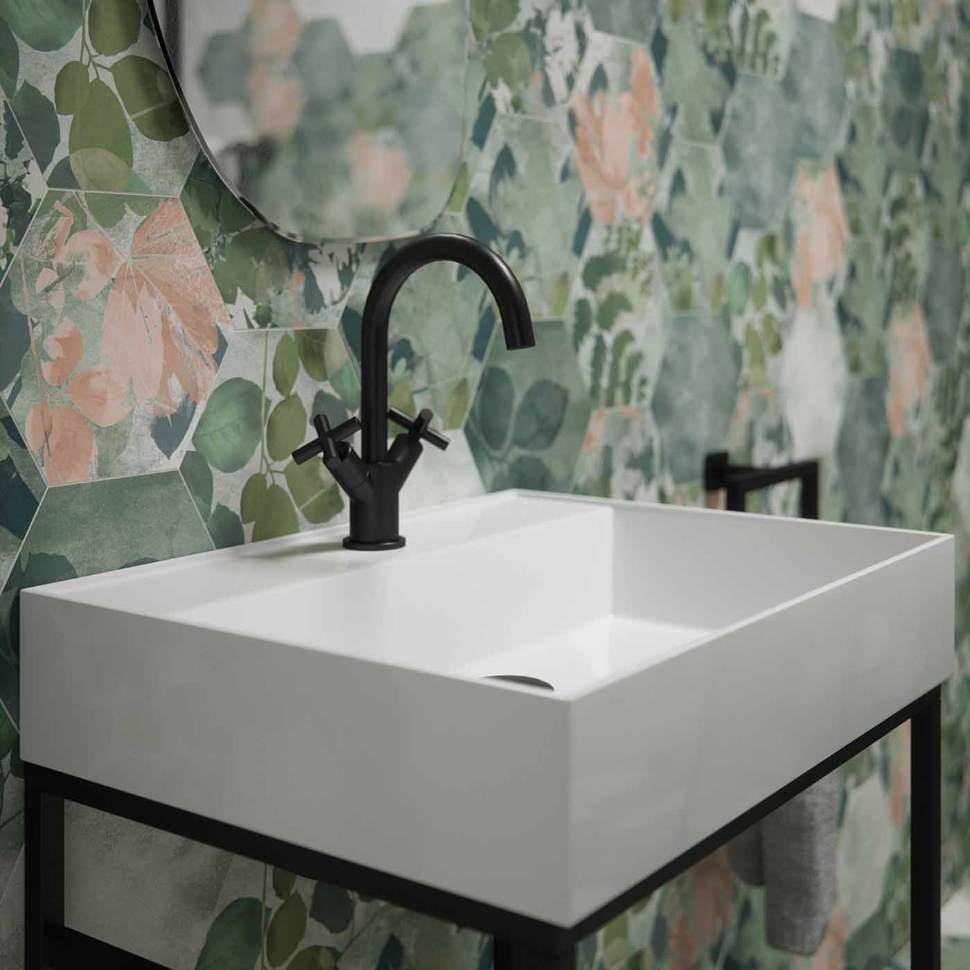 Image of Woodland Glade Melange Green Hexagon tile 21.5x24.5cm-Hexagon tile-Ca Pietra-tile.co.uk