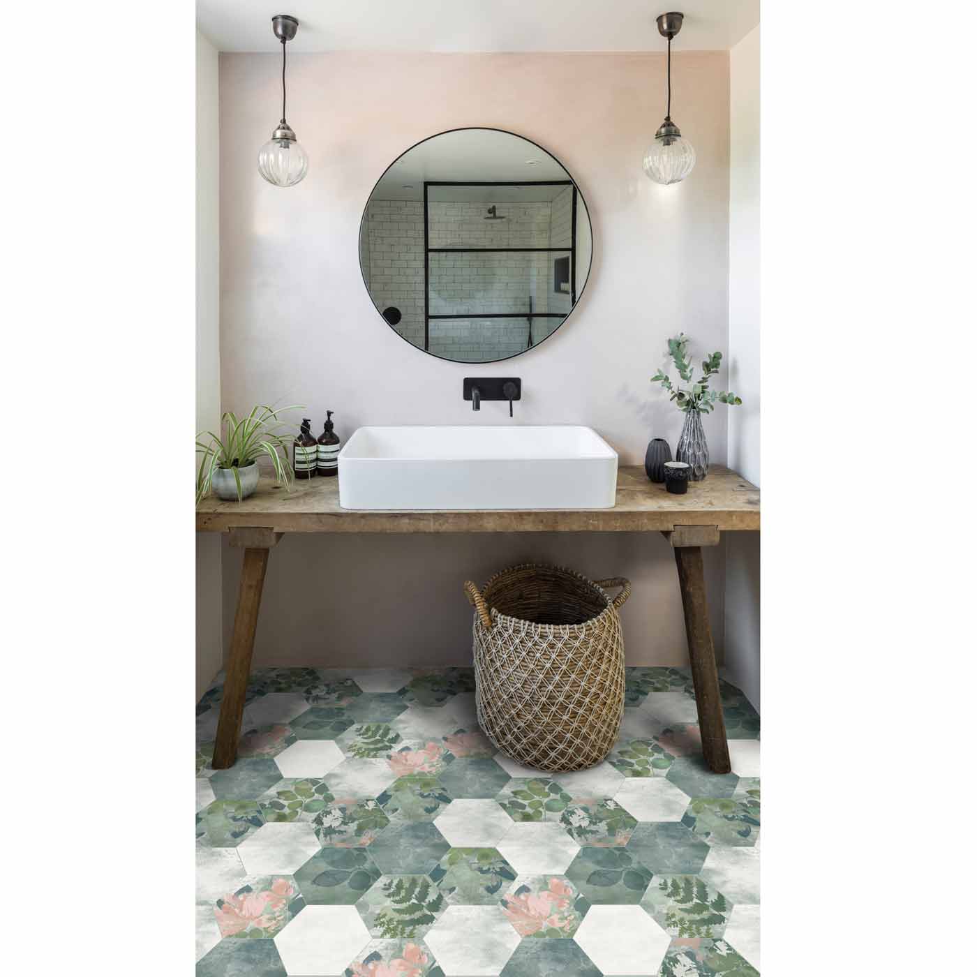 Image of Woodland Glade Melange Green Hexagon tile 21.5x24.5cm-Hexagon tile-Ca Pietra-tile.co.uk