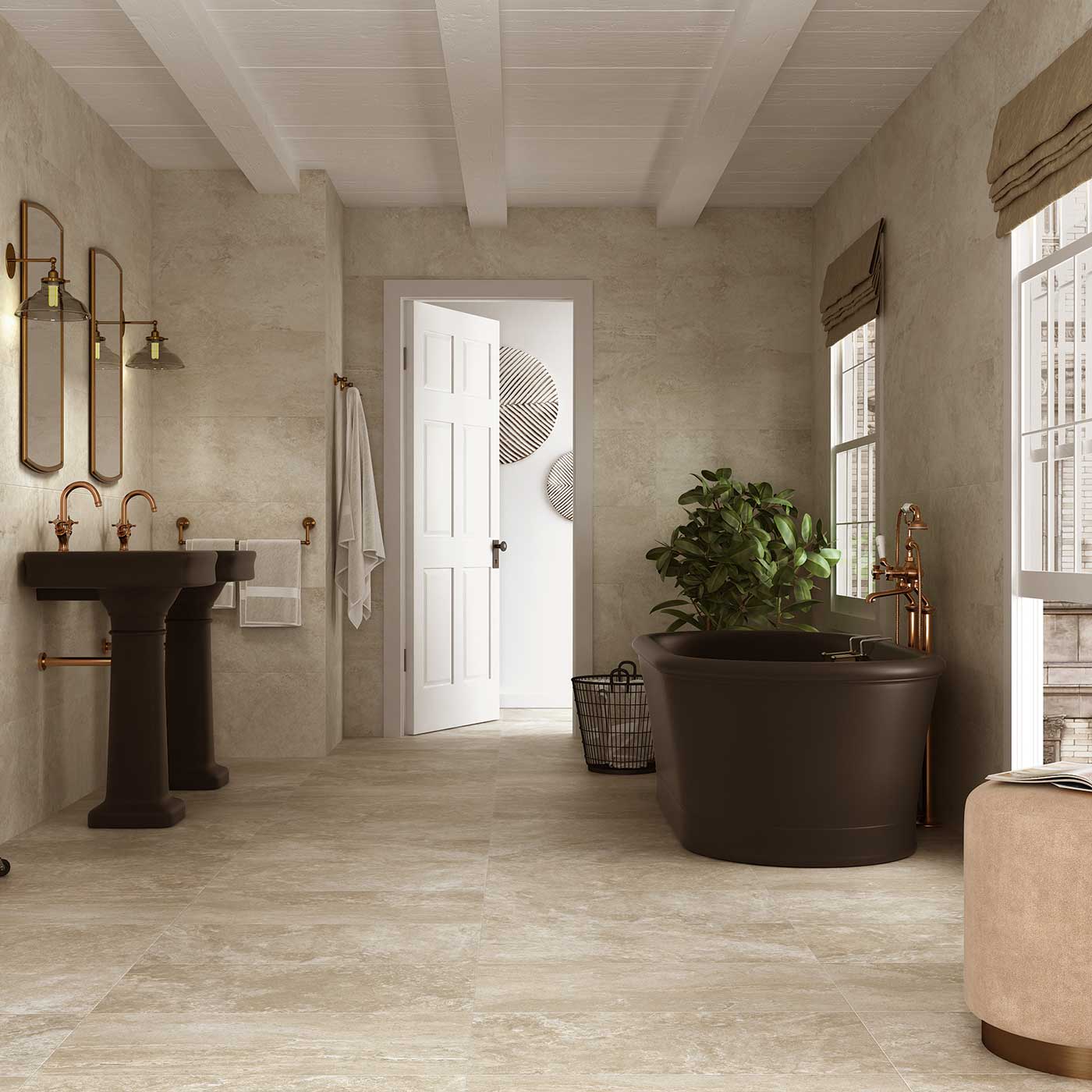 Image of Travertine Beige Tile 37x75cm-Porcelain tile-Alaplana-tile.co.uk