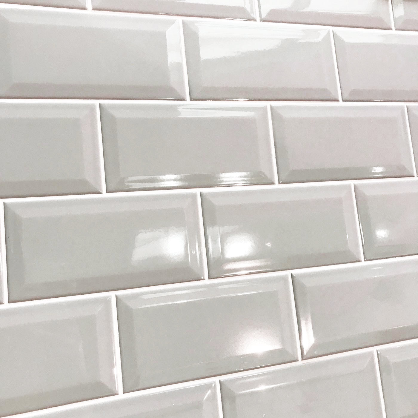 Image of Metro Light Grey Gloss Bevelled Brick tile 10x20cm-Brick style tiles-Salcamar-tile.co.uk