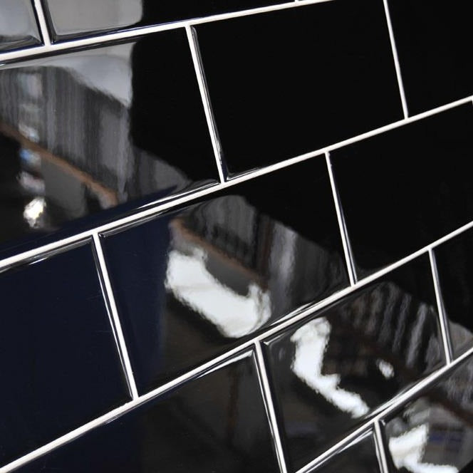Image of Black Flat Gloss Brick tile 10x20cm-Brick style tiles-Salcamar-tile.co.uk