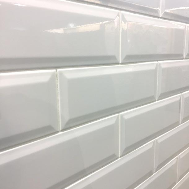 Image of Long Metro White Gloss Bevelled Brick tile 10x30cm-Brick style tiles-Salcamar-tile.co.uk