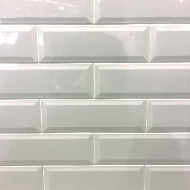 Image of Long Metro White Gloss Bevelled Brick tile 10x30cm-Brick style tiles-Salcamar-tile.co.uk
