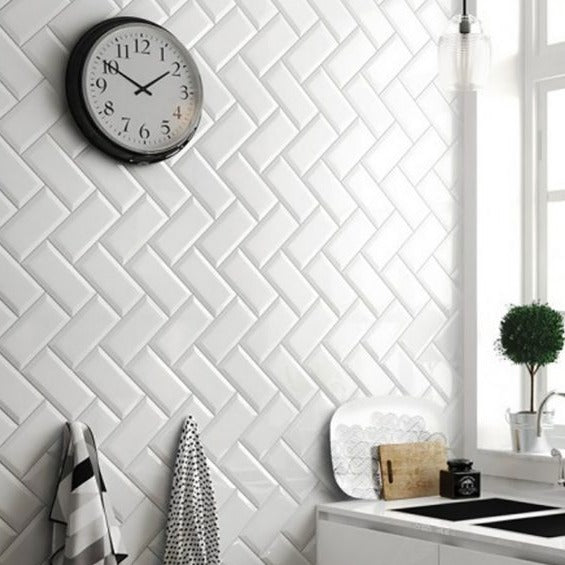Metro White Matt Bevelled Brick wall tile 10x20cm — Tile.co.uk