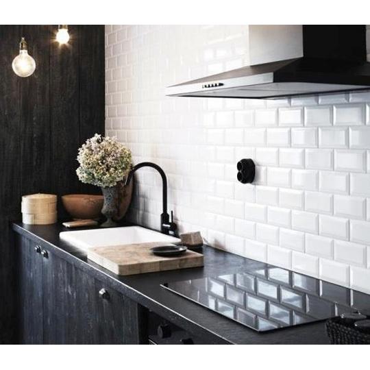 Image of Metro White Gloss Bevelled Brick tile 10x20cm-Brick style tiles-Salcamar-tile.co.uk