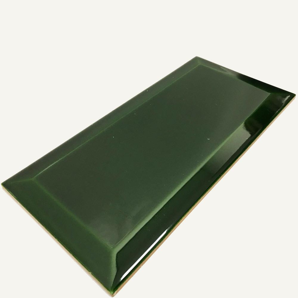 Image of Metro Victorian Green Bevelled Brick tile 10x20cm-Brick style tiles-Fabresa-tile.co.uk