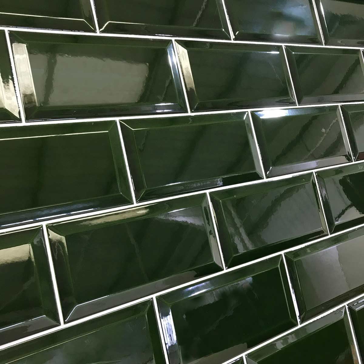 Image of Metro Victorian Green Bevelled Brick tile 10x20cm-Brick style tiles-Fabresa-tile.co.uk