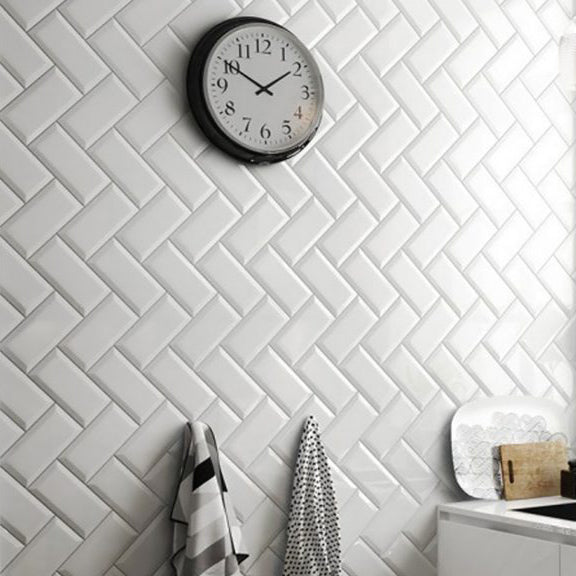 Image of Metro White Gloss Bevelled Brick tile 10x20cm-Brick style tiles-Salcamar-tile.co.uk
